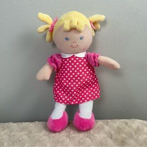 Prestige Baby Pink Baby Doll Plush Stuffed Soft White Hearts Dress Blonde Hair